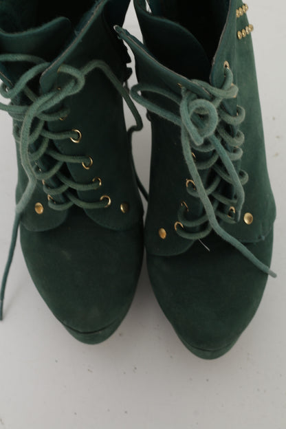 Women 38 Platform High Heels Green Gold Studded Booties Shoes