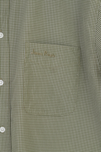 James Pringle Men L Casual Shirt Green Checkered Detailed Buttons Short Sleeve Top