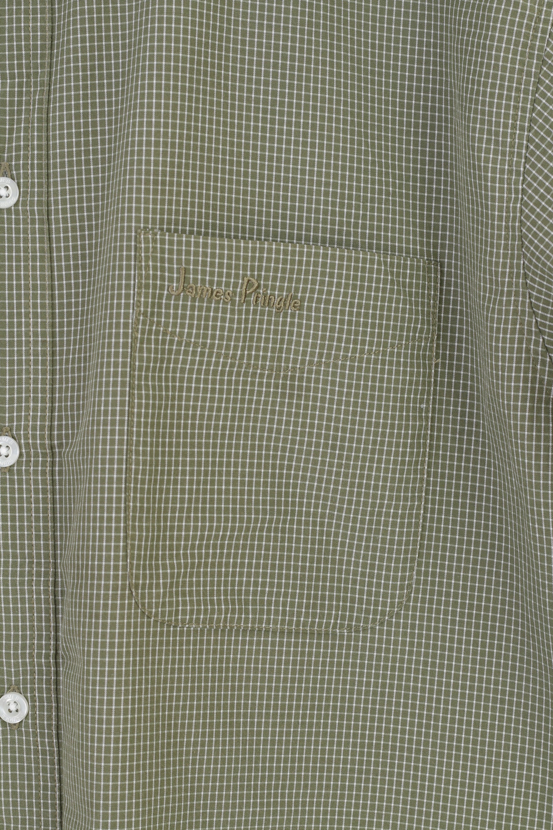 James Pringle Men L Casual Shirt Green Checkered Detailed Buttons Short Sleeve Top