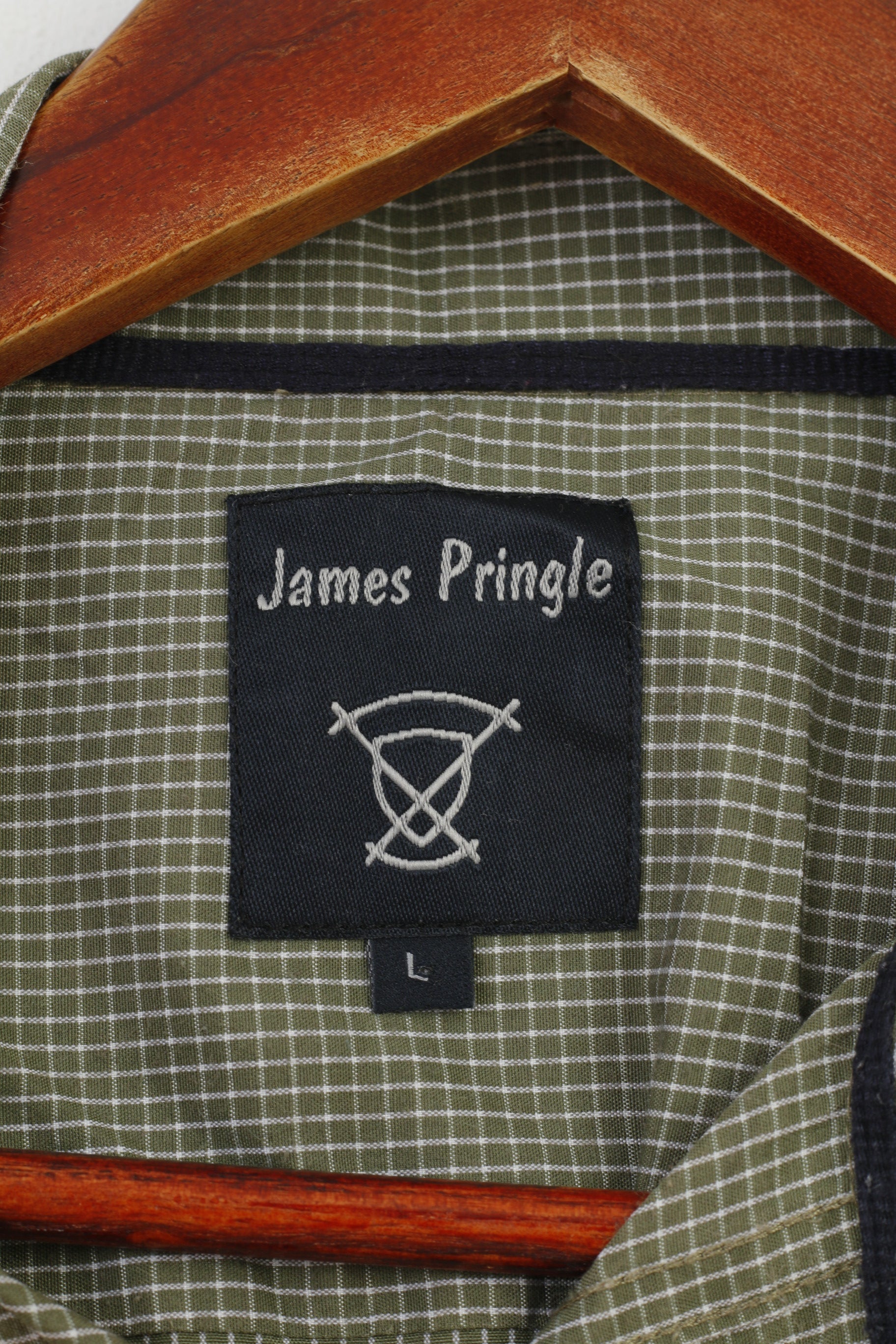 James Pringle Men L Casual Shirt Green Checkered Detailed Buttons Short Sleeve Top
