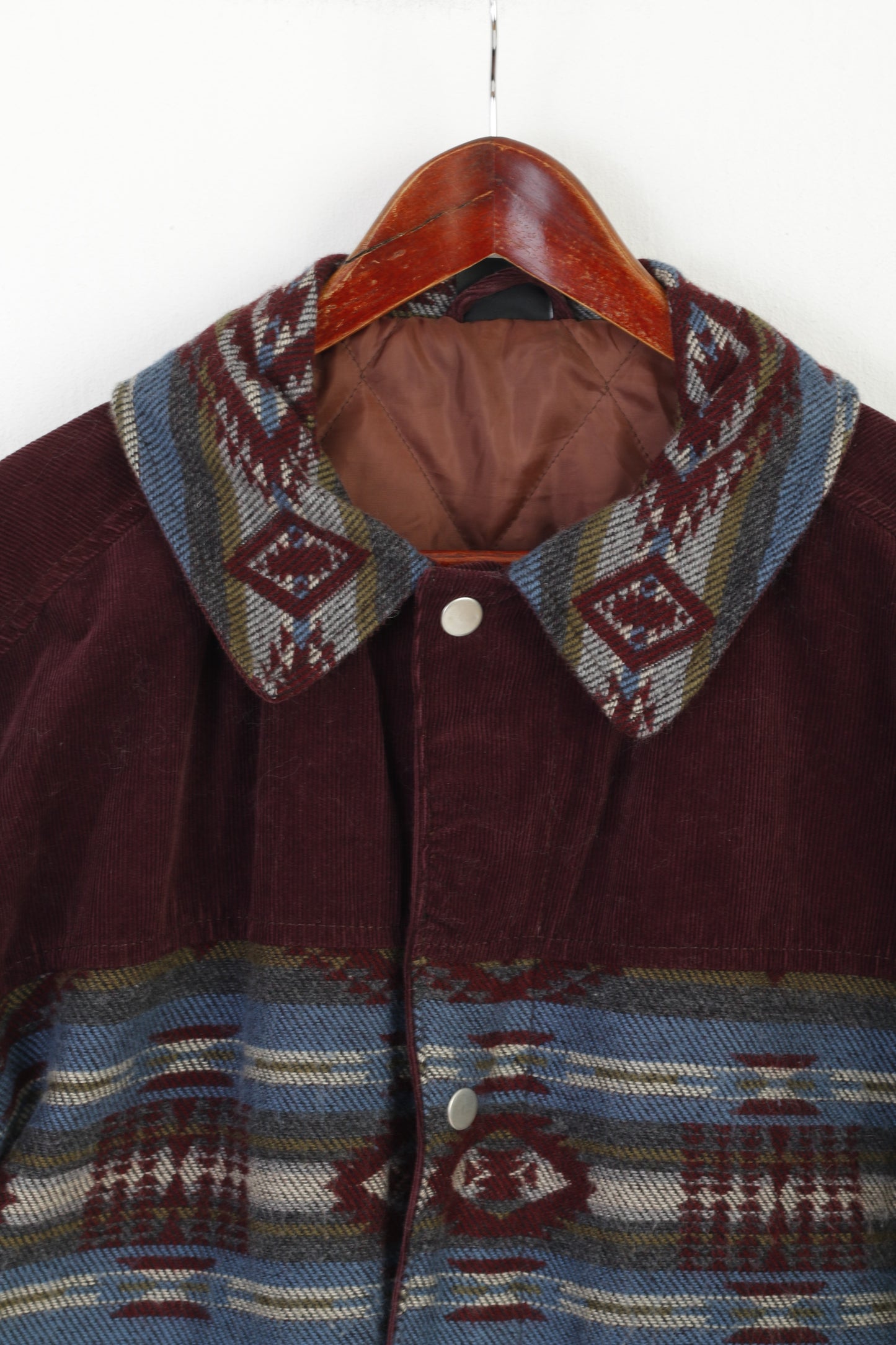 Giacca Urban Outfitters BDG da uomo XS, top Harrington in velluto a coste imbottito con cerniera intera viola azteca