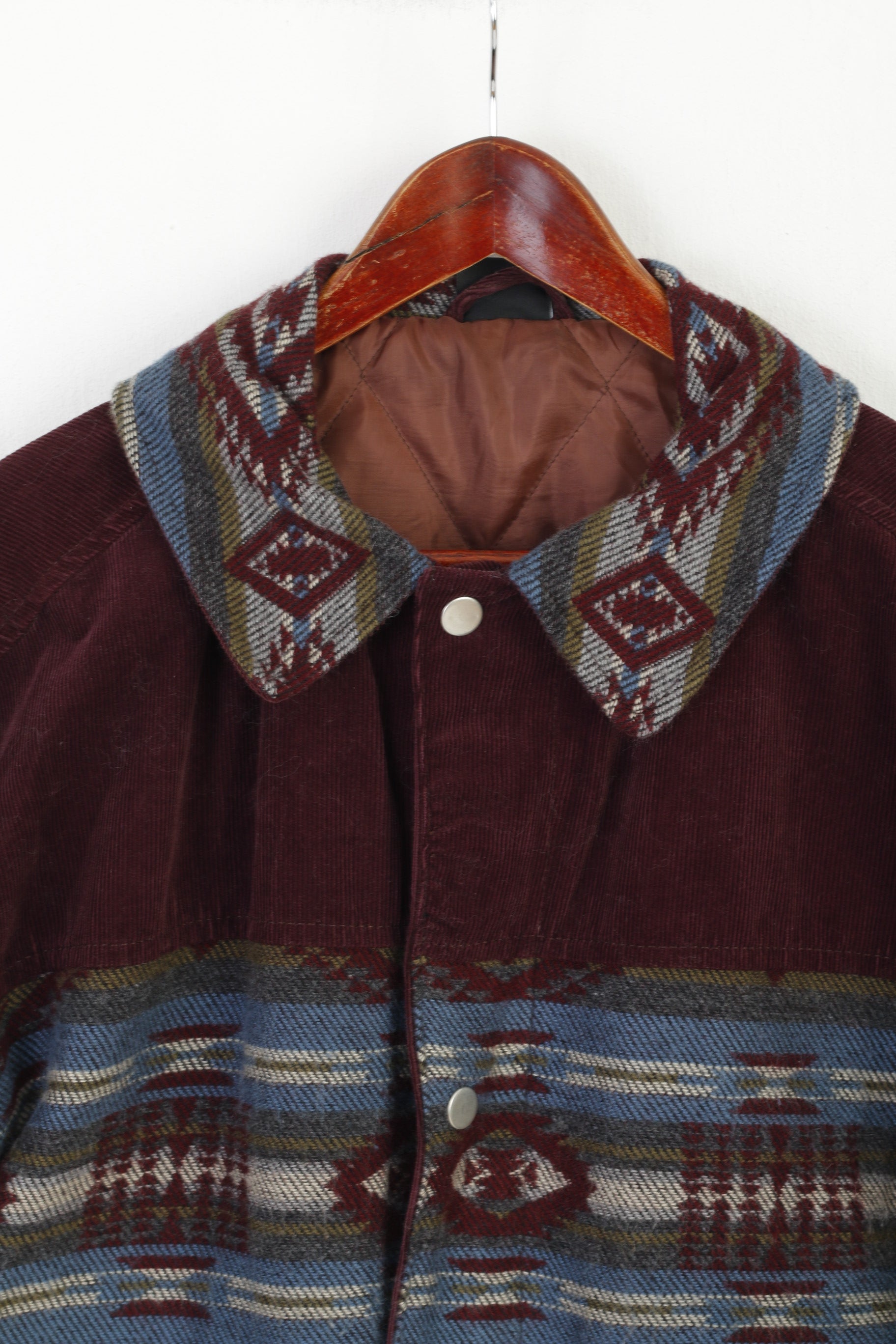 Giacca Urban Outfitters BDG da uomo XS, top Harrington in velluto a coste imbottito con cerniera intera viola azteca
