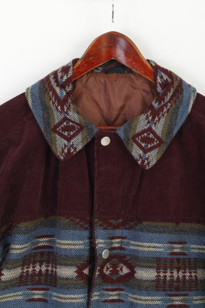 Giacca Urban Outfitters BDG da uomo XS, top Harrington in velluto a coste imbottito con cerniera intera viola azteca