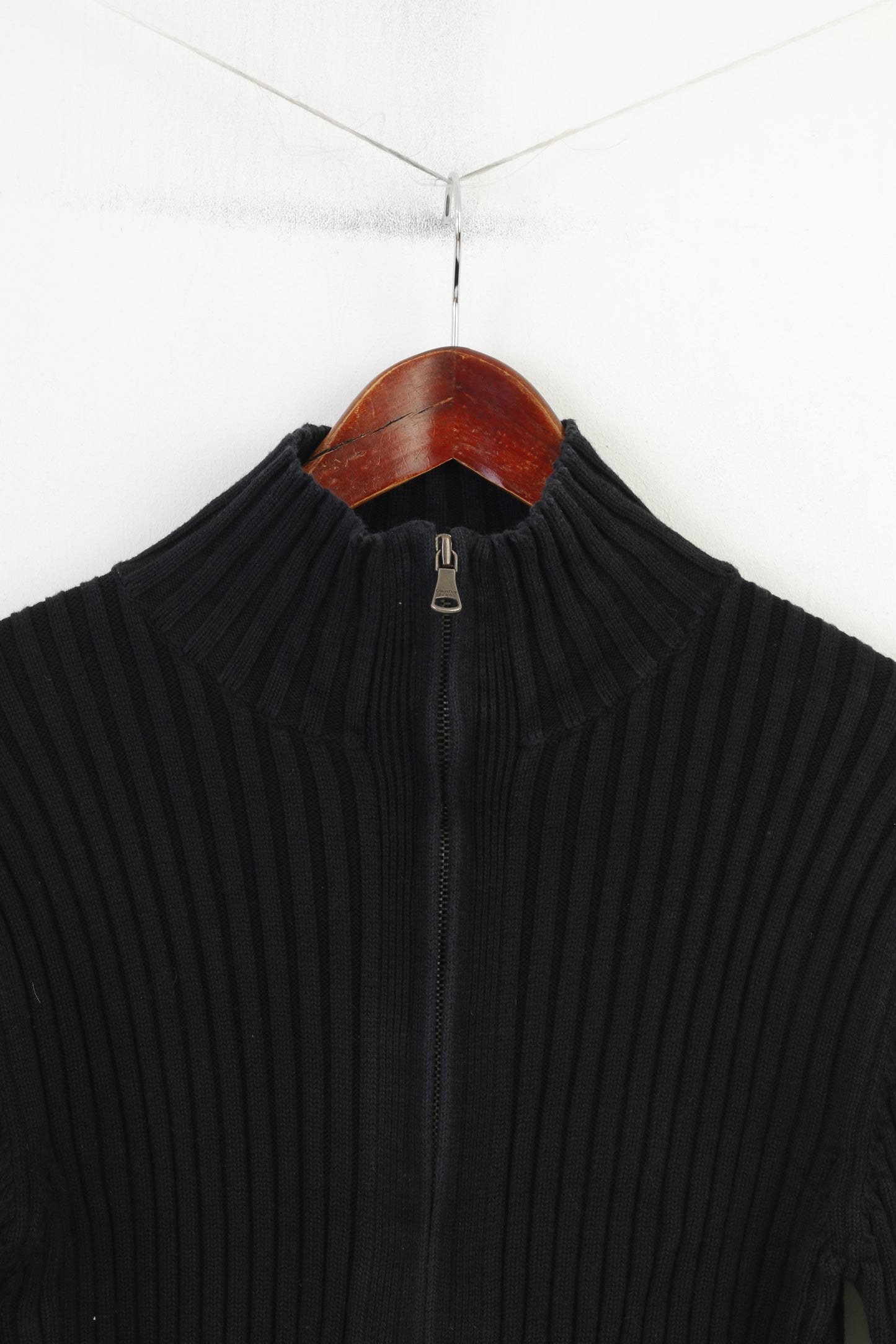 Calvin Klein Jeans Donna M Maglione Maglione elasticizzato con cerniera intera in cotone nero a righe Top vintage