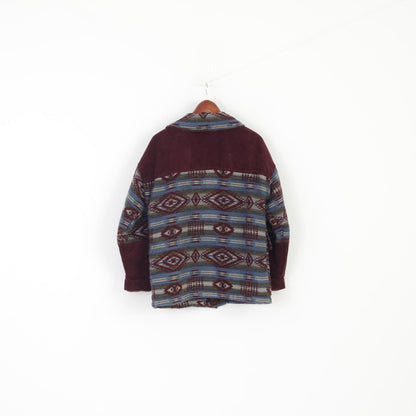 Giacca Urban Outfitters BDG da uomo XS, top Harrington in velluto a coste imbottito con cerniera intera viola azteca