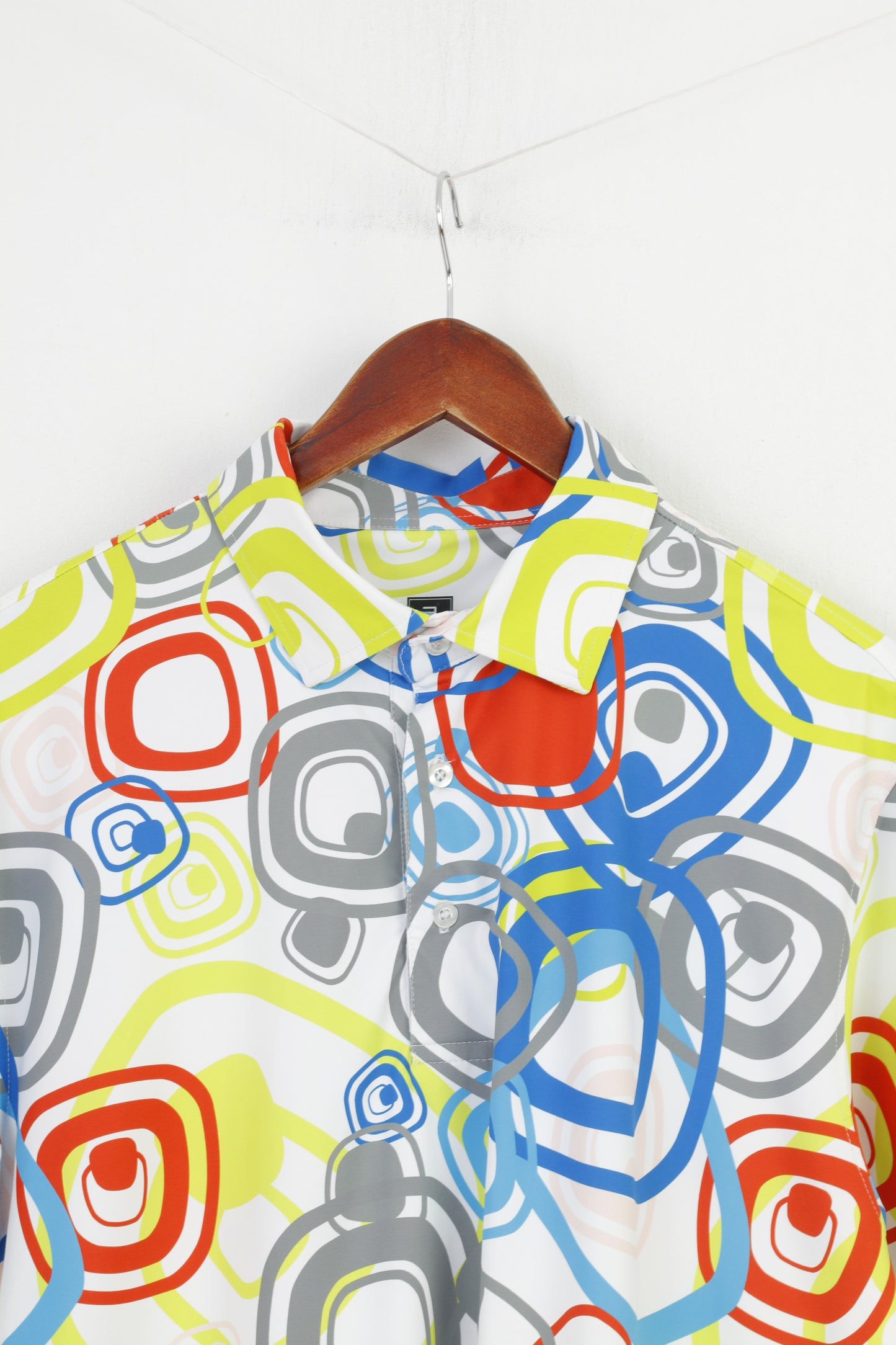 2bU Camicia da uomo M Top in tessuto funzionale multicolore con collo abbottonato