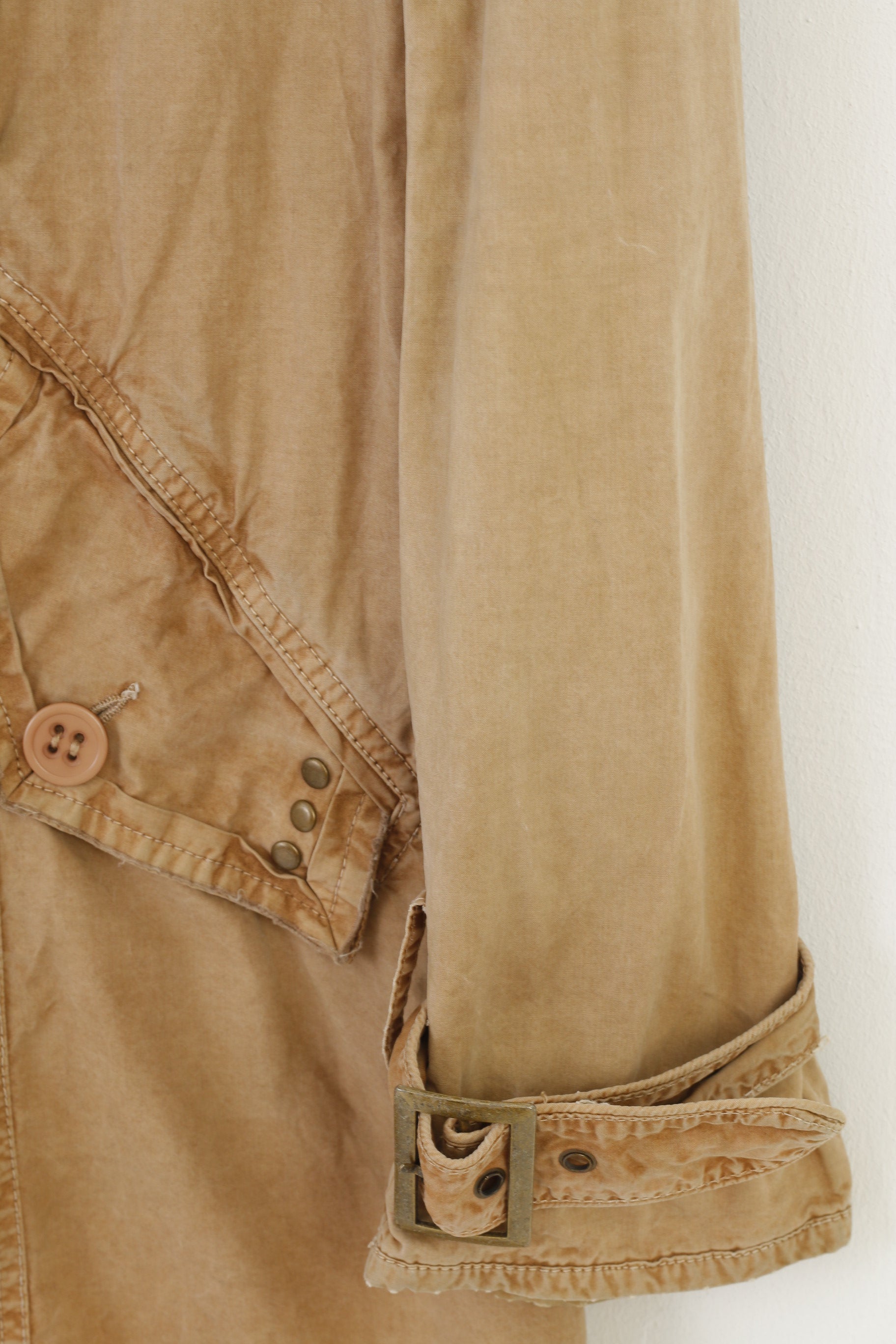 Me.Collection Women 36 S Coat Brown Double Breasted Cotton Vintage Collar Top