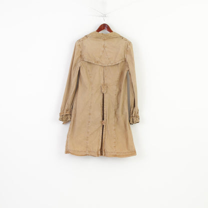 Me.Collection Cappotto da donna 36 S Cappotto con colletto vintage in cotone doppio petto marrone
