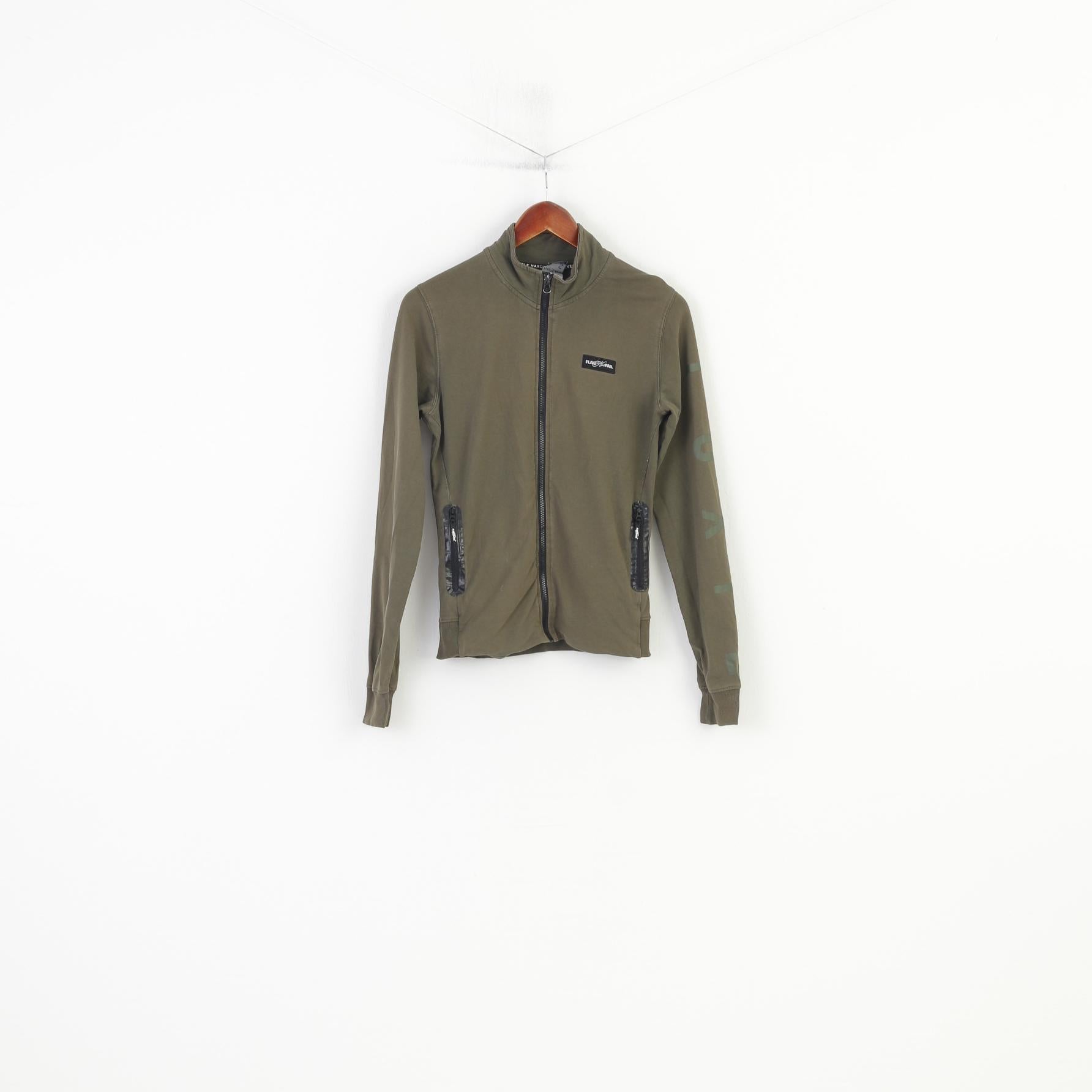 Flag for fail Women S Sweatshirt Full Zipper Khaki Vintage Cotton Training Top