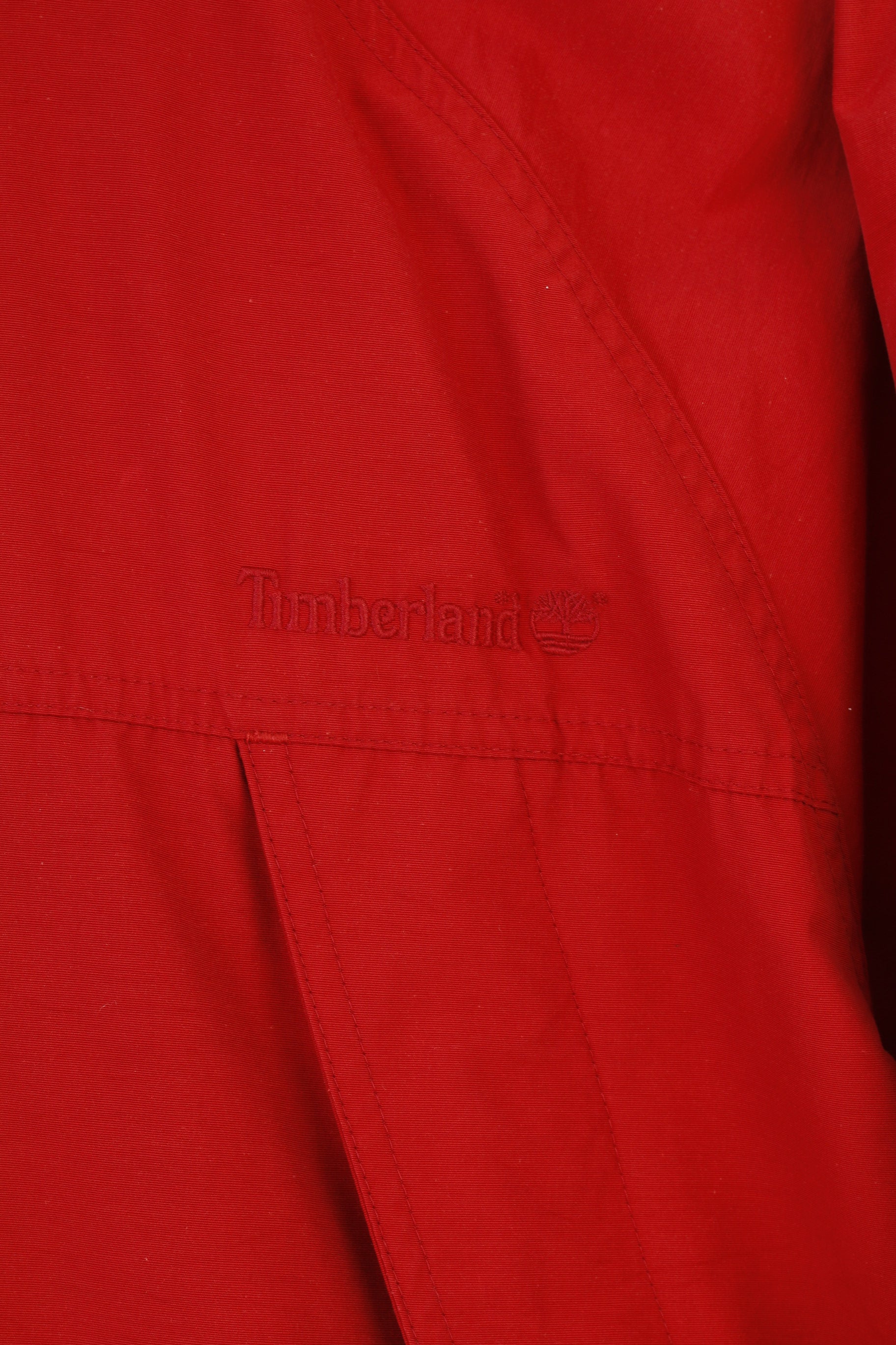 Timberland Men L Jacket Red Full Zipper Vintage Hood Outwear Cotton Nylon Pockets Top