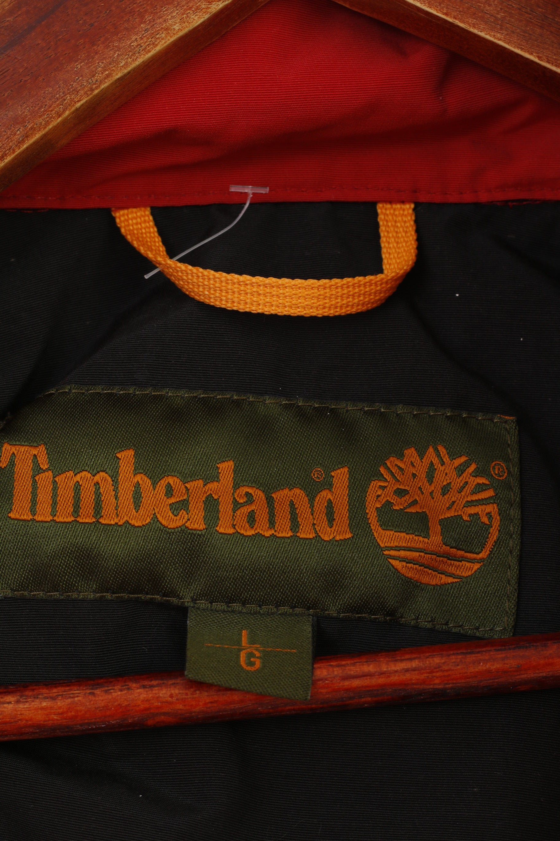 Timberland Men L Jacket Red Full Zipper Vintage Hood Outwear Cotton Nylon Pockets Top