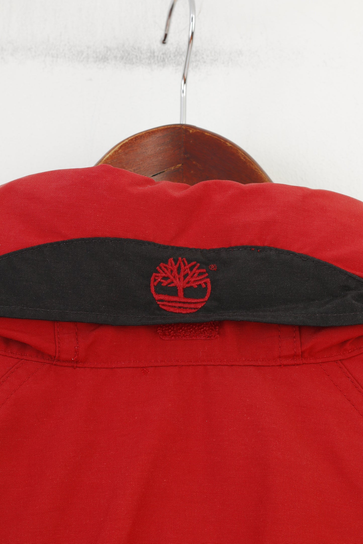 Timberland Hommes L Veste Rouge Fermeture Éclair Complète Vintage Capuche Outwear Coton Nylon Poches Top