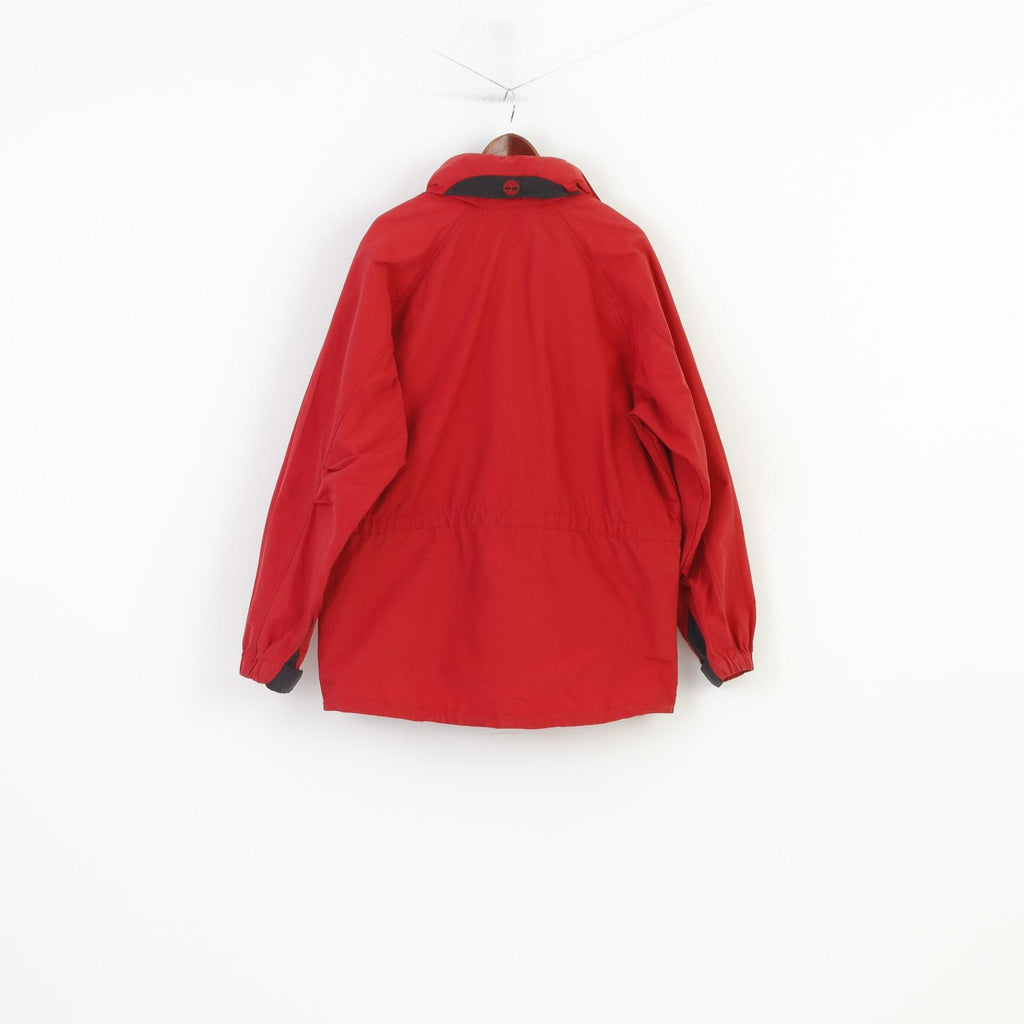 Timberland Giacca da uomo L Rossa con cerniera intera Vintage Cappuccio Capispalla in cotone nylon Tasche superiori