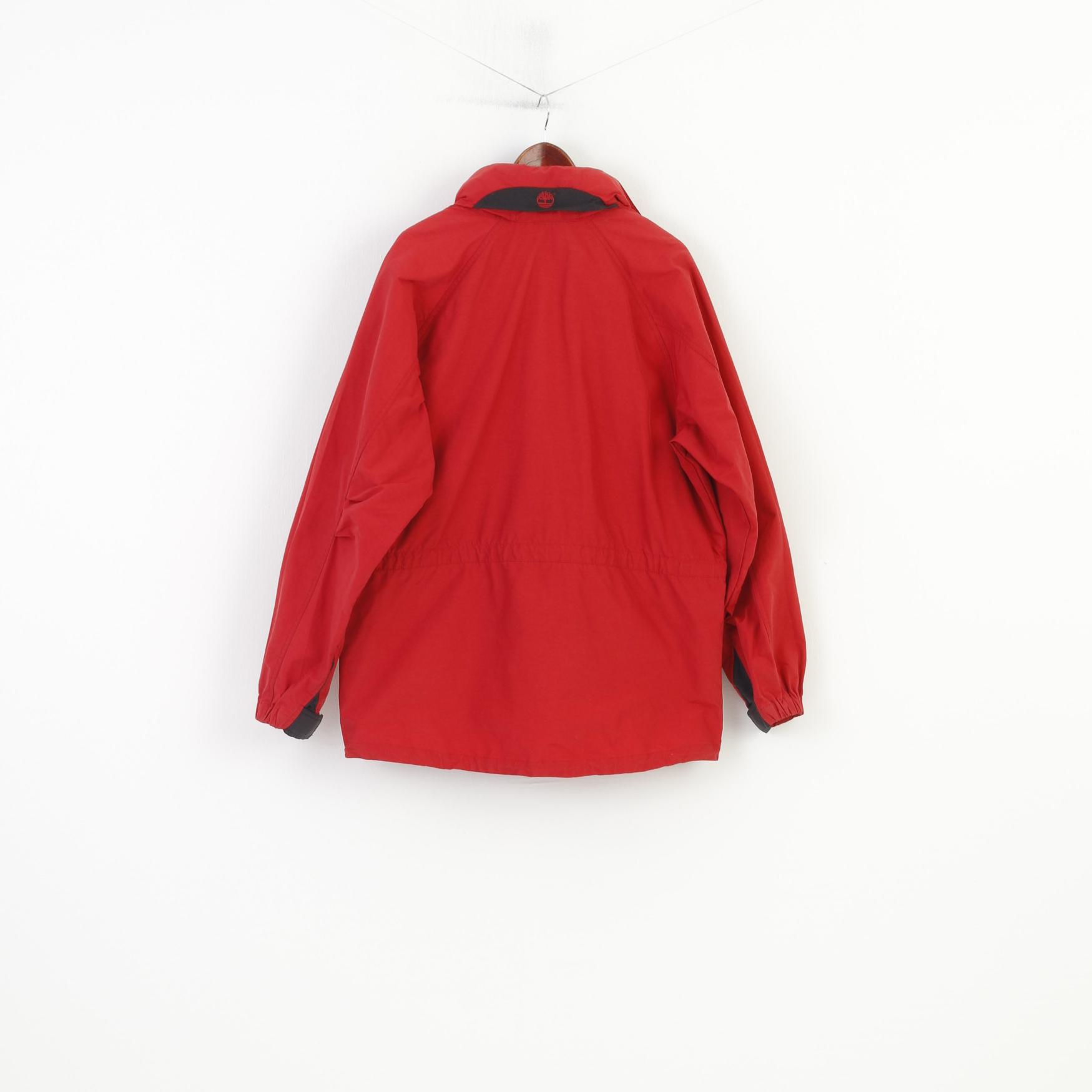 Timberland Giacca da uomo L Rossa con cerniera intera Vintage Cappuccio Capispalla in cotone nylon Tasche superiori