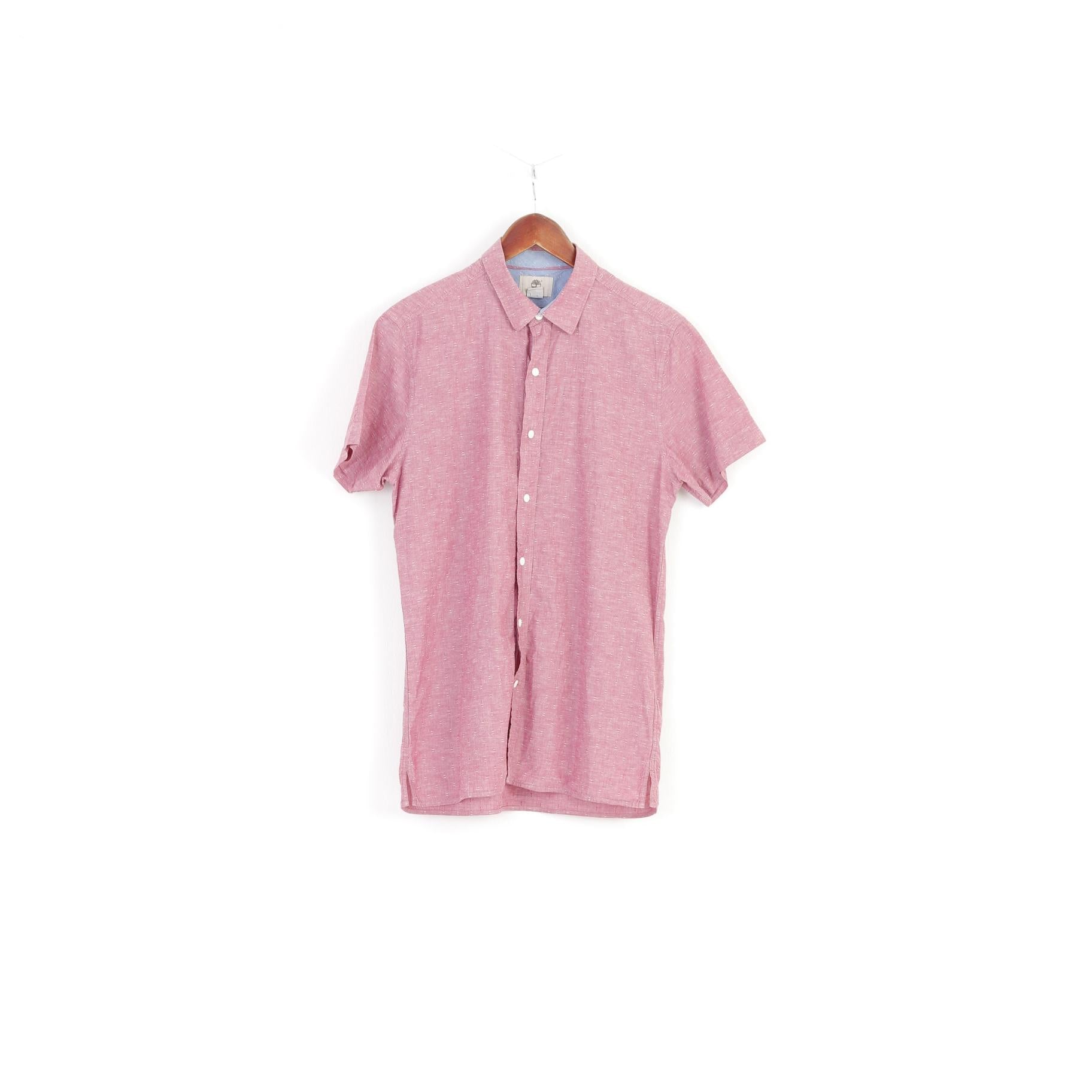 Timberland Men S Casual Shirt Pink Cotton Slim Fit Short Sleeve Top