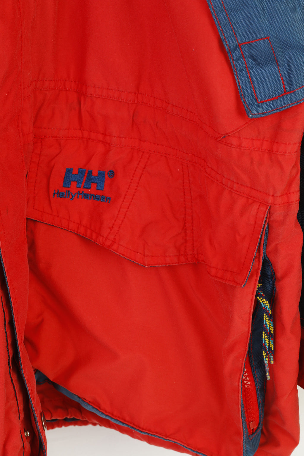 Helly Hansen Men XL Jacket Hood Red Pockets Vintage Nylon Full Zipper Outwear Top