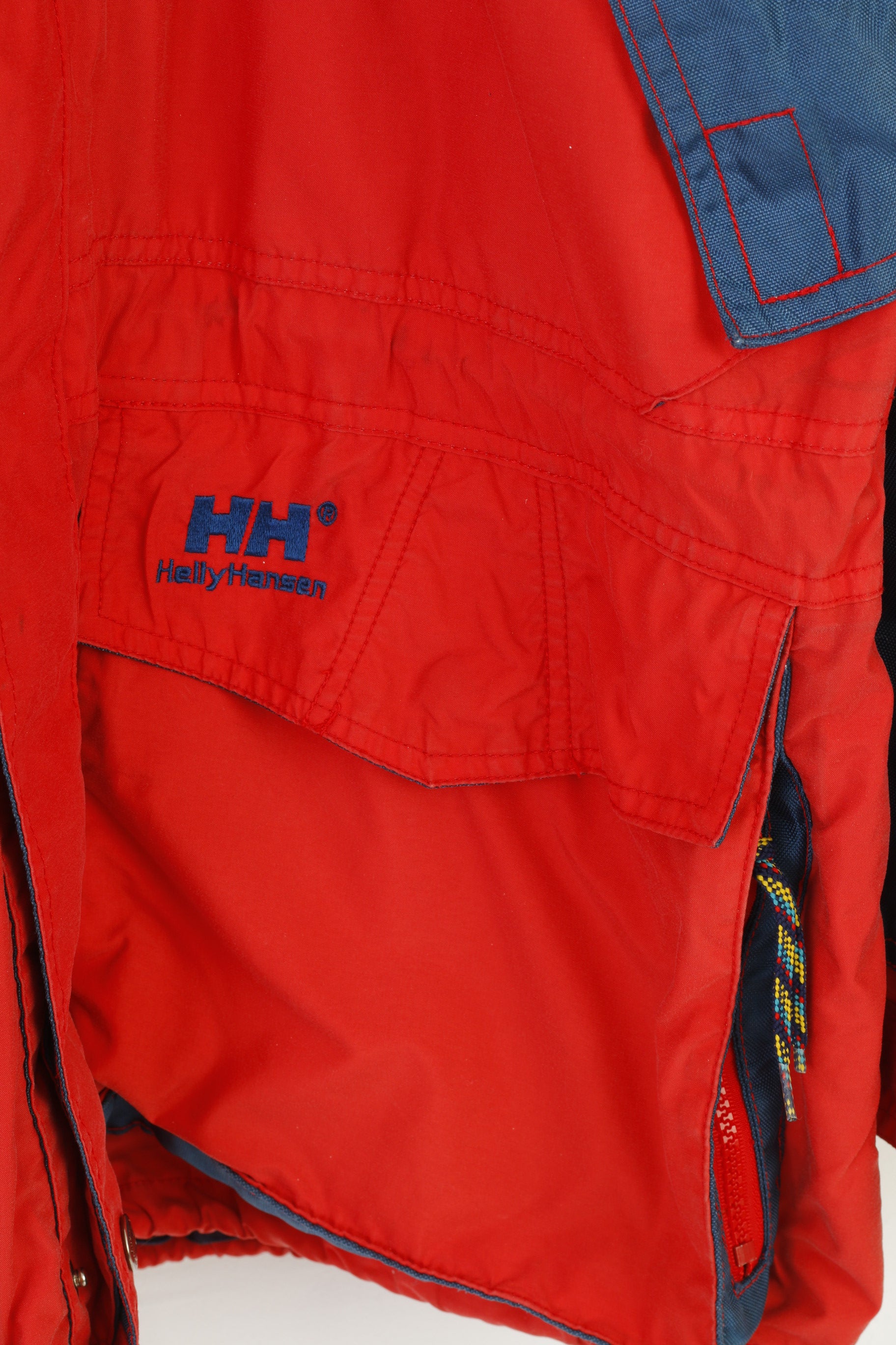 Helly Hansen Men XL Jacket Hood Red Pockets Vintage Nylon Full Zipper Outwear Top