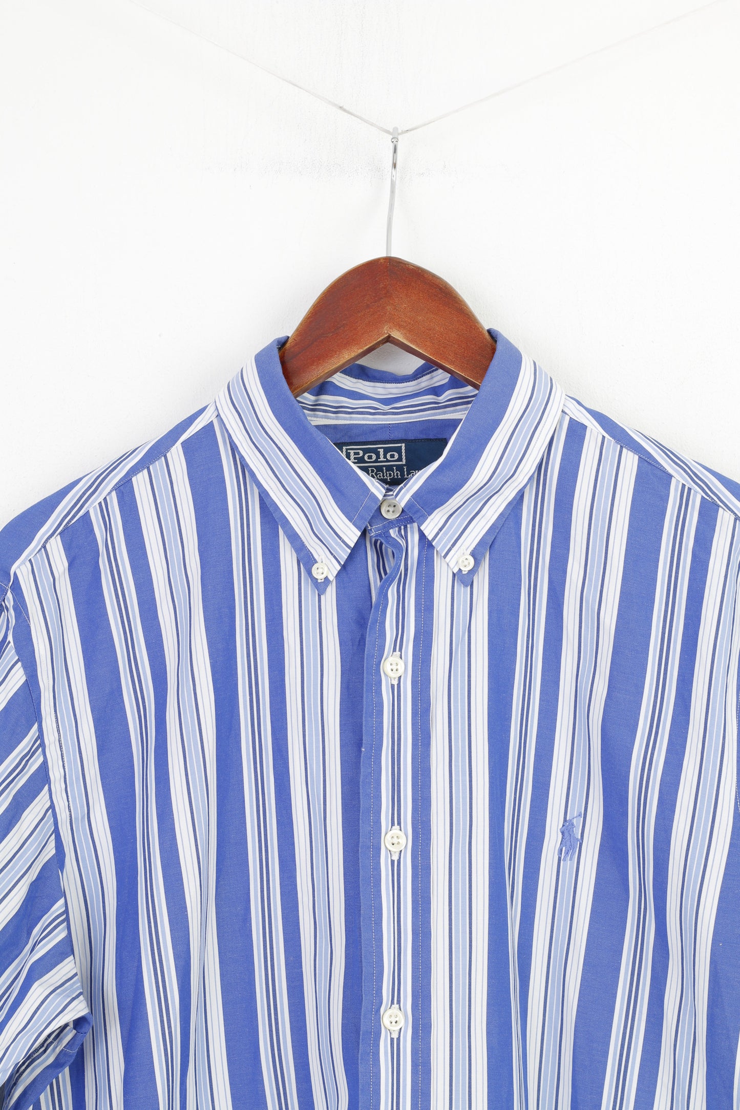 Polo By Ralph Lauren Uomo 16 40 L Camicia casual in cotone a righe blu bianco Top a maniche lunghe su misura