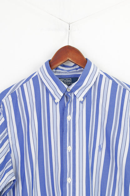 Polo By Ralph Lauren Men 16 40 L Casual Shirt  Cotton Striped Blue White Custom Fit  Long Sleeve Top