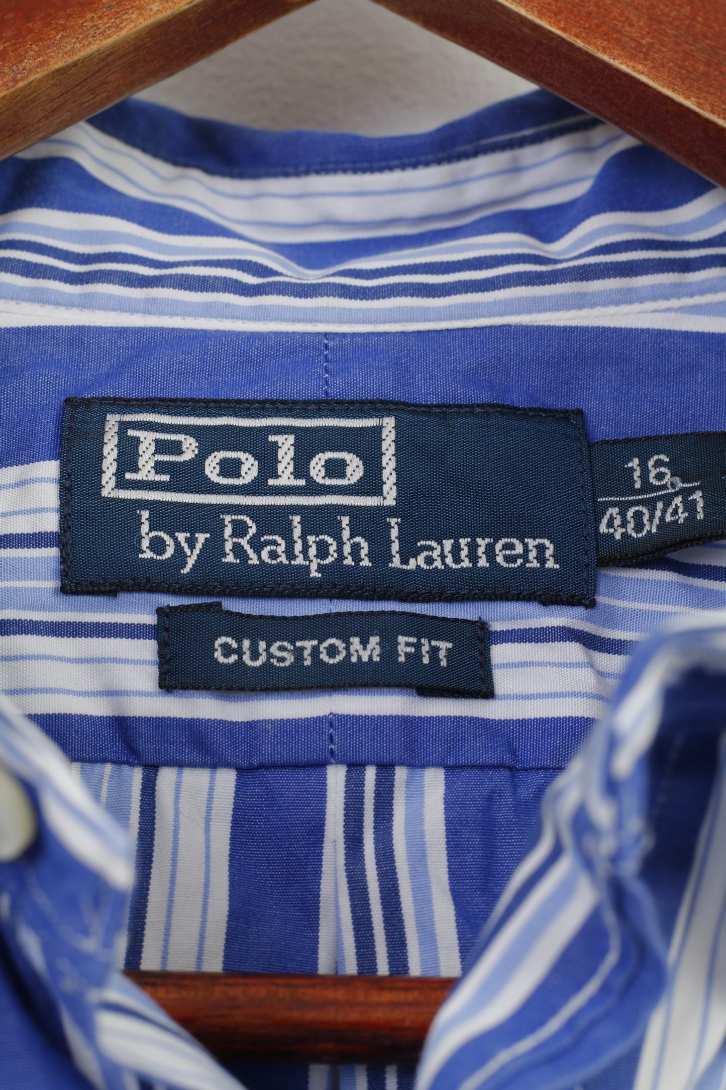 Polo By Ralph Lauren Men 16 40 L Casual Shirt  Cotton Striped Blue White Custom Fit  Long Sleeve Top