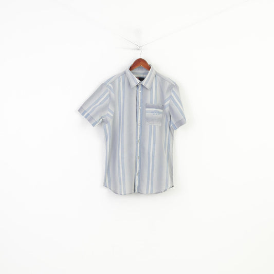Diesel Men M Casual Shirt Blue Striped Short Sleeve Cotton Vintage Classic Top 