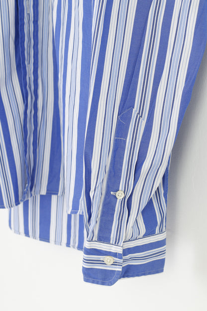 Polo By Ralph Lauren Uomo 16 40 L Camicia casual in cotone a righe blu bianco Top a maniche lunghe su misura