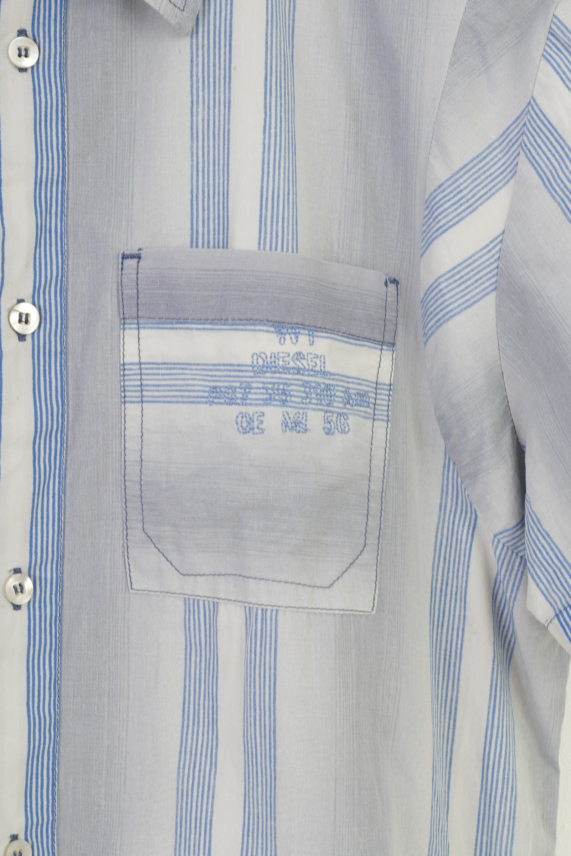 Diesel Men M Casual Shirt Blue Striped Short Sleeve Cotton Vintage Classic Top