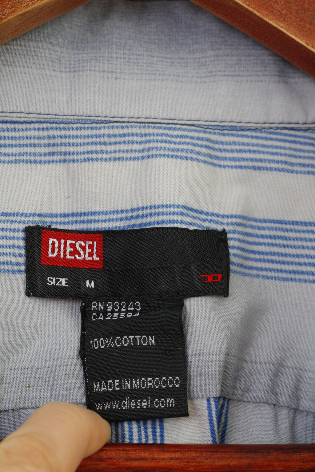 Diesel Hommes M Chemise Décontractée Bleu Rayé Manches Courtes Coton Vintage Classique Haut