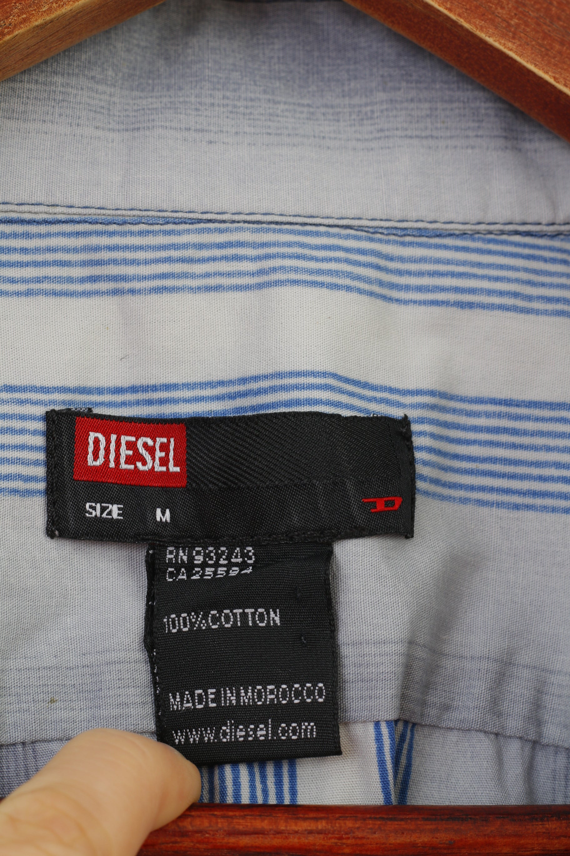 Diesel Men M Casual Shirt Blue Striped Short Sleeve Cotton Vintage Classic Top