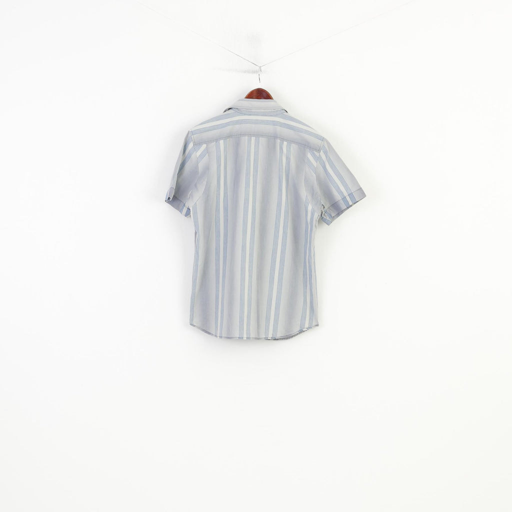 Diesel Hommes M Chemise Décontractée Bleu Rayé Manches Courtes Coton Vintage Classique Haut