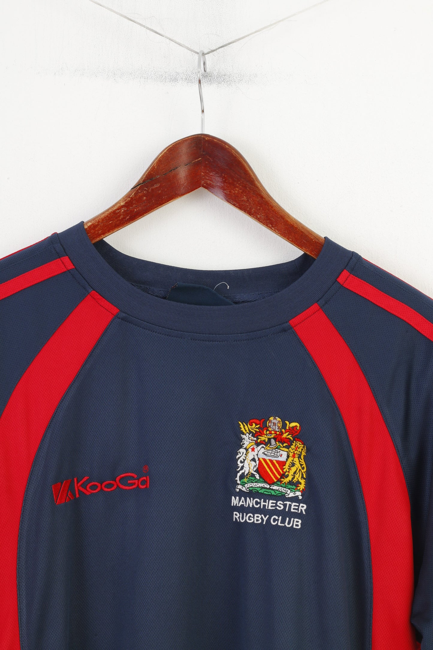 Kooga Men L Shirt Training Sportswear Short Sleeve Navy Vintage Manchester Rugby Club Top