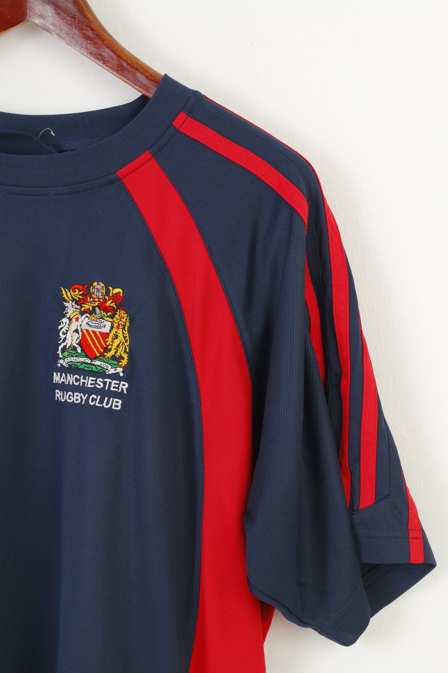Kooga Men L Shirt Training Sportswear Short Sleeve Navy Vintage Manchester Rugby Club Top