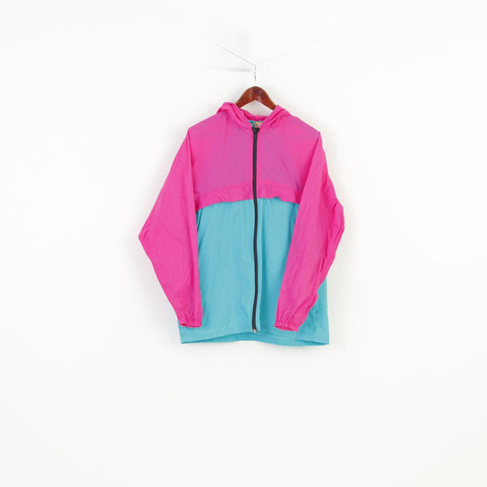 Vintage Men M Jacket Nylon Raincoat Blue Pink Full Zipper Hood Watercoat  Top