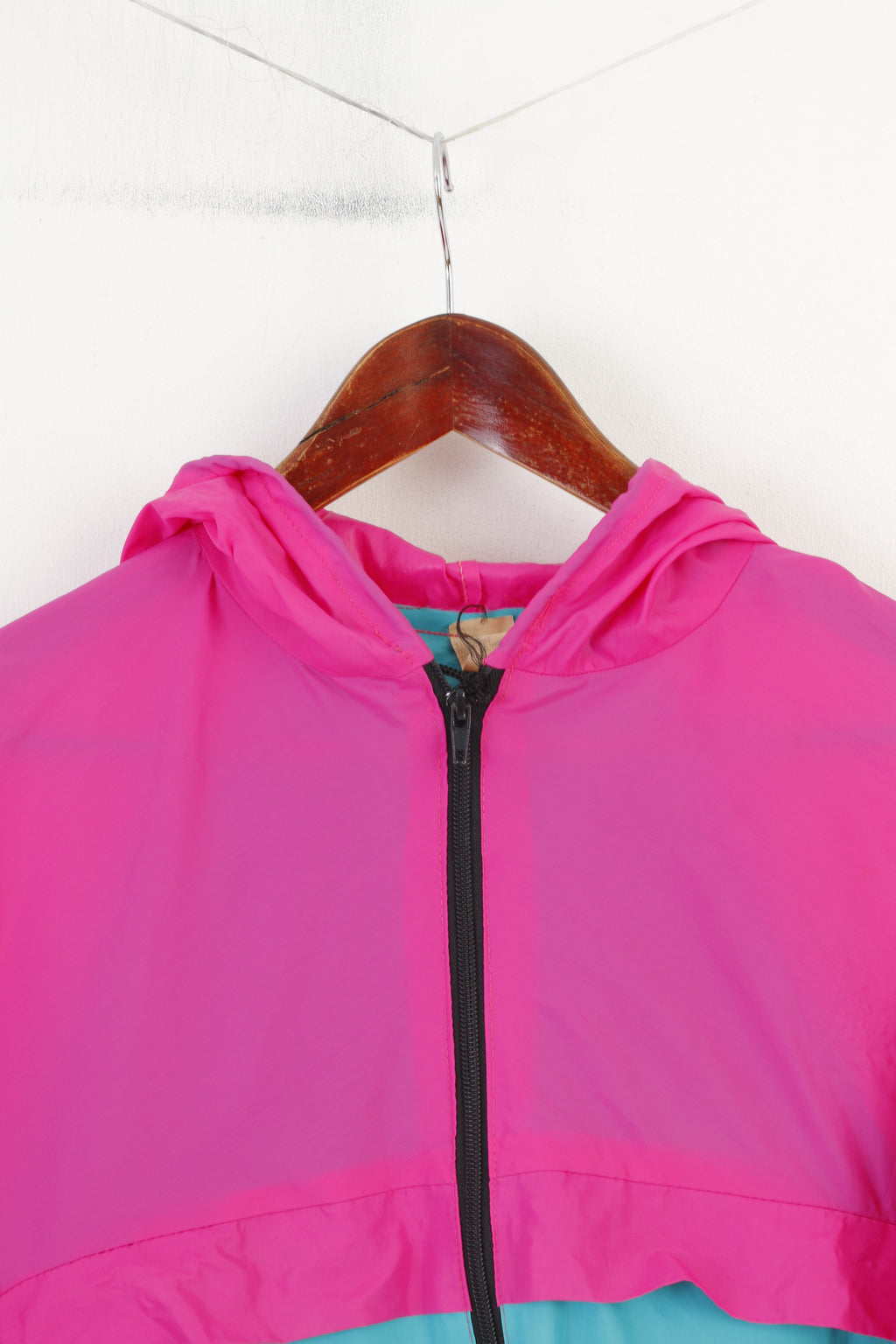 Vintage hommes M veste Nylon imperméable bleu rose pleine fermeture éclair capuche imperméable haut
