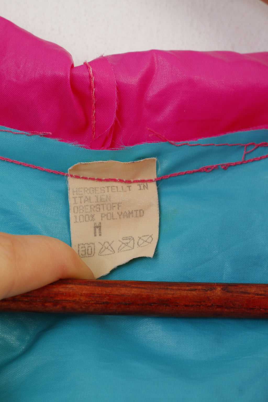 Vintage hommes M veste Nylon imperméable bleu rose pleine fermeture éclair capuche imperméable haut