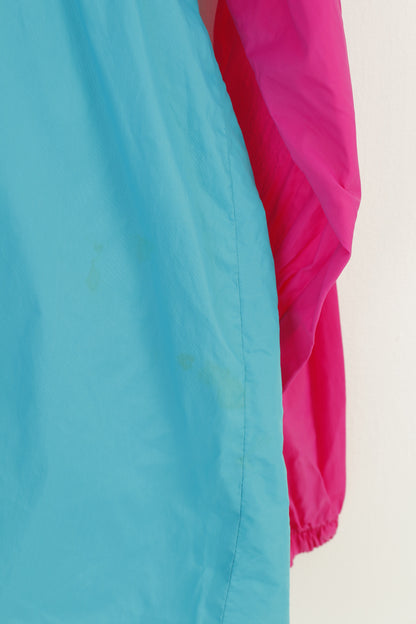 Giacca vintage da uomo M in nylon impermeabile blu rosa con cerniera intera cappuccio impermeabile