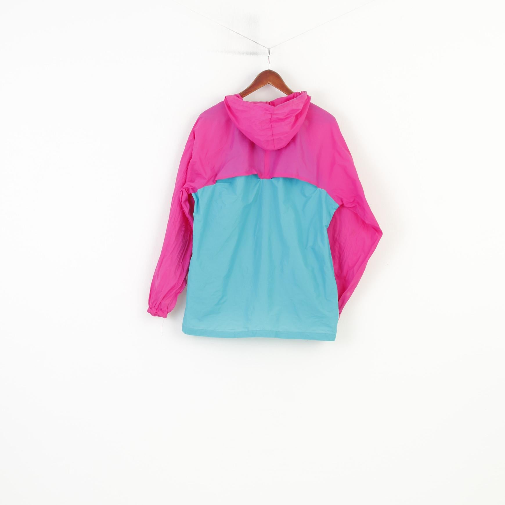 Vintage hommes M veste Nylon imperméable bleu rose pleine fermeture éclair capuche imperméable haut