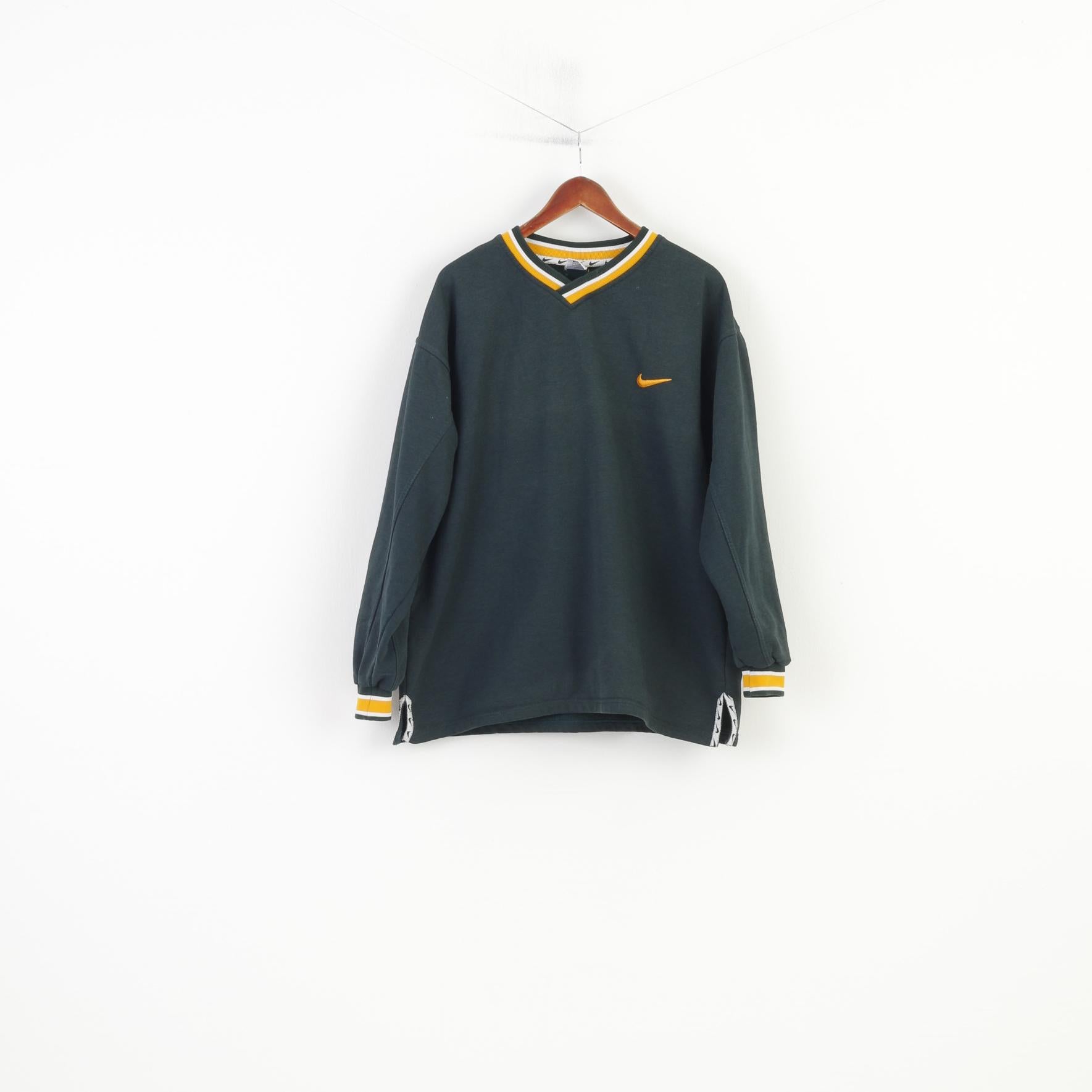 Nike Men XXL Sweatshirt V Neck Vintage 90s Cotton Green Hoodie Service  Top
