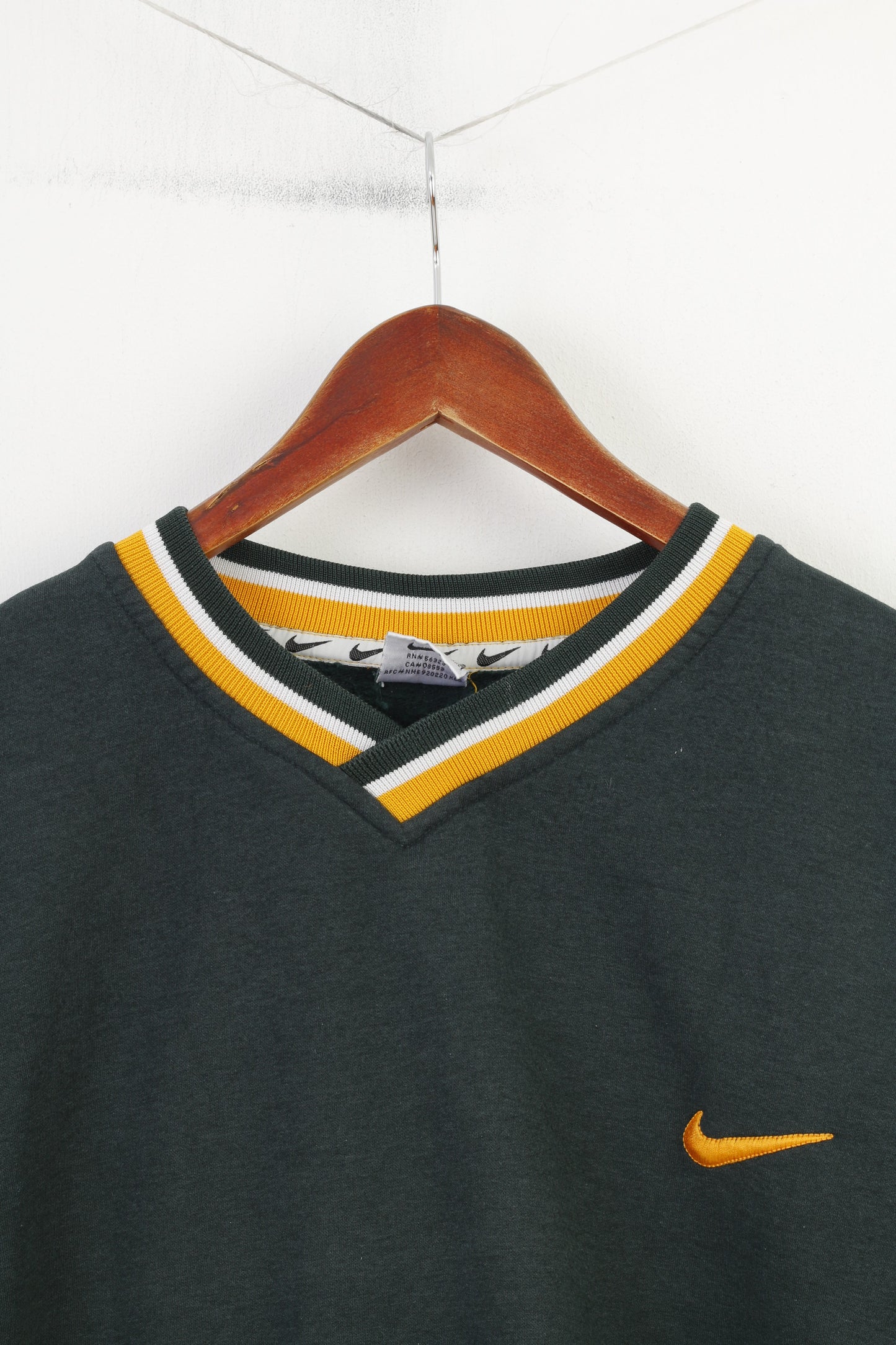 Nike Men XXL Sweatshirt V Neck Vintage 90s Cotton Green Hoodie Service  Top