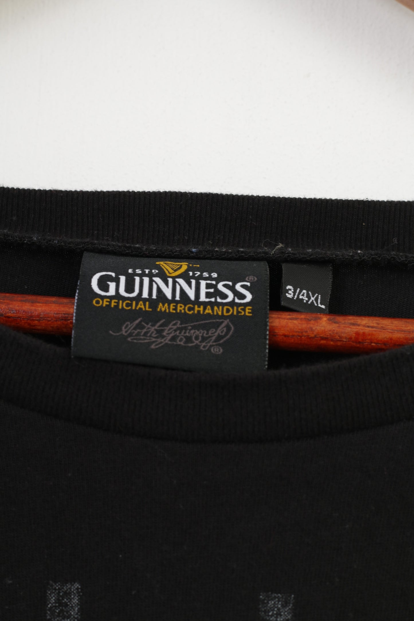 Guinness Chemise 3/4XL pour homme en coton noir à manches courtes