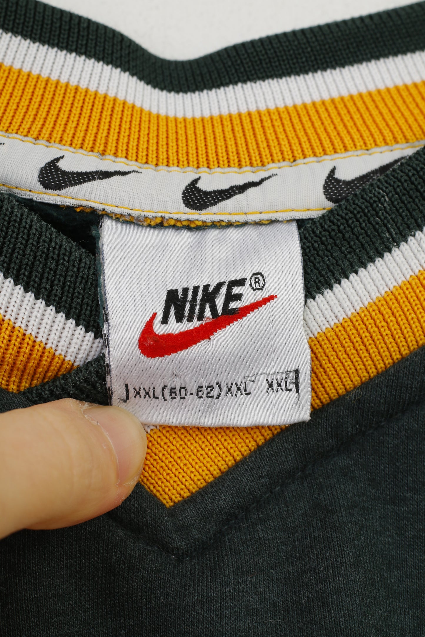 Felpa Nike da uomo XXL con scollo a V vintage anni '90 in cotone verde con cappuccio
