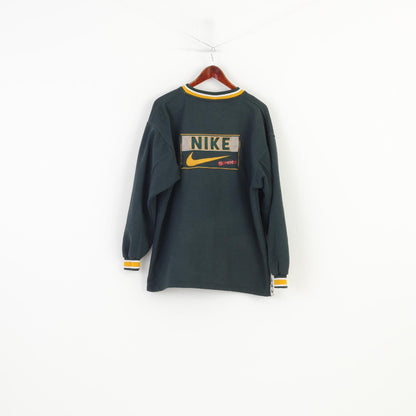 Felpa Nike da uomo XXL con scollo a V vintage anni '90 in cotone verde con cappuccio