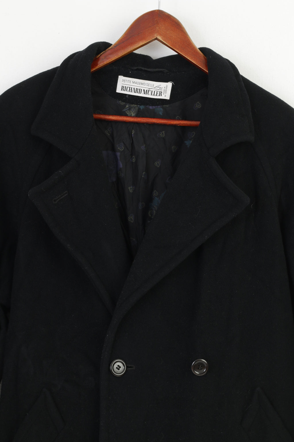 Richard Muller Petite Mademoiselle Woman M Coat Black Wool  Buttons West Germany Top