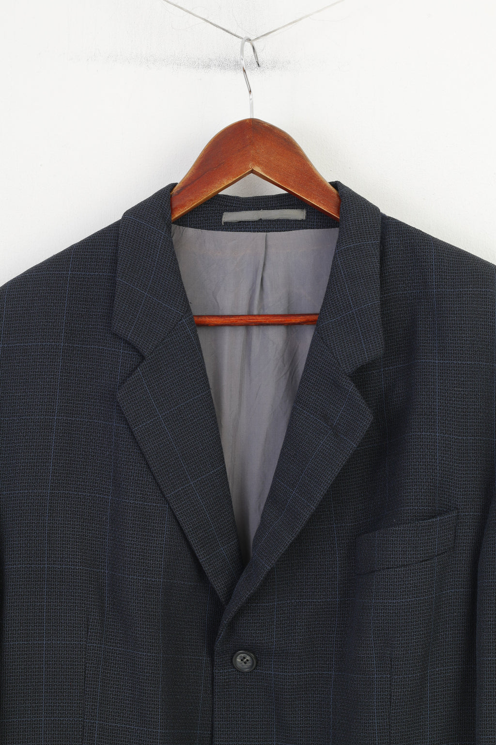 Intermoda Men 54 Blazer Navy Checkered Single Breasted Collar Vintage Classic System Mix Top