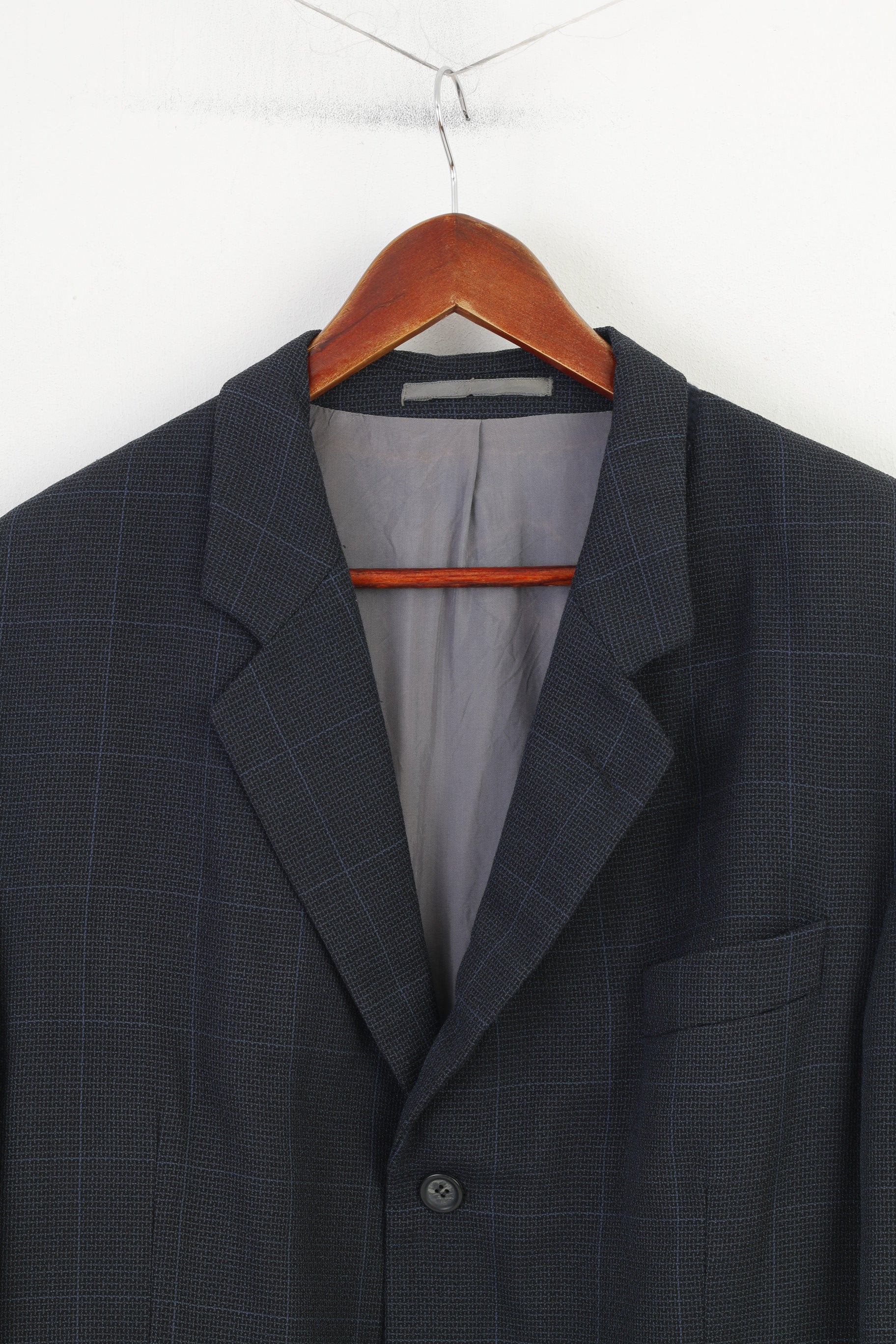 Intermoda Men 54 Blazer Navy Checkered Single Breasted Collar Vintage Classic System Mix Top