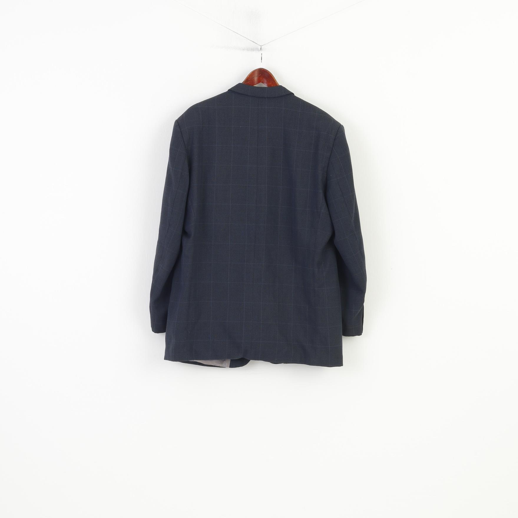 Intermoda Men 54 Blazer Navy Checkered Single Breasted Collar Vintage Classic System Mix Top