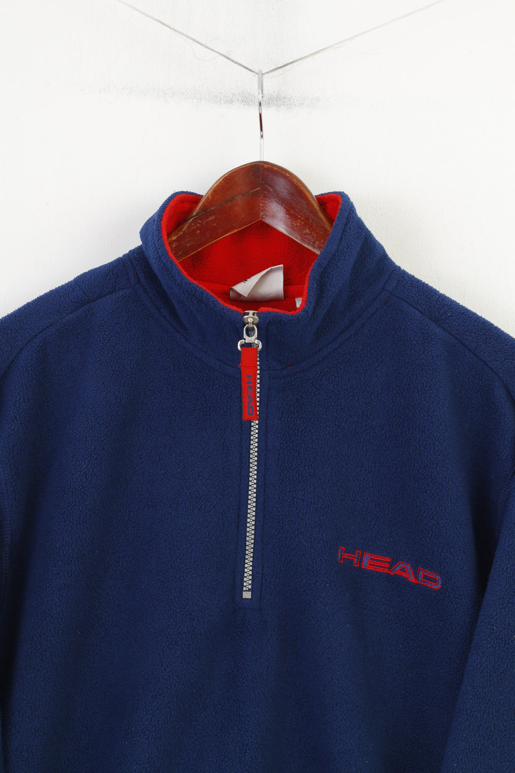 Felpa vintage imbottita blu scuro con zip in pile da uomo Head S 