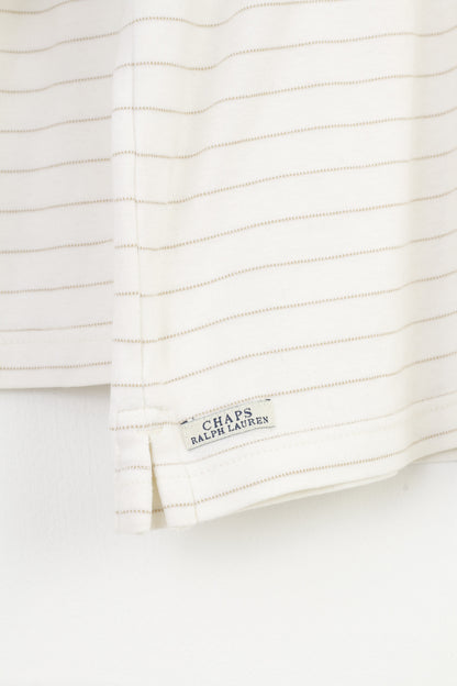 Chaps Ralph Lauren Camicia da uomo M in cotone con colletto a righe color crema e top a maniche lunghe