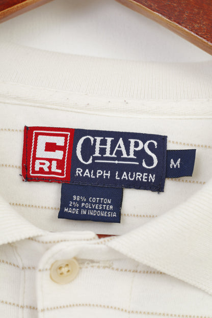 Chaps Ralph Lauren Camicia da uomo M in cotone con colletto a righe color crema e top a maniche lunghe