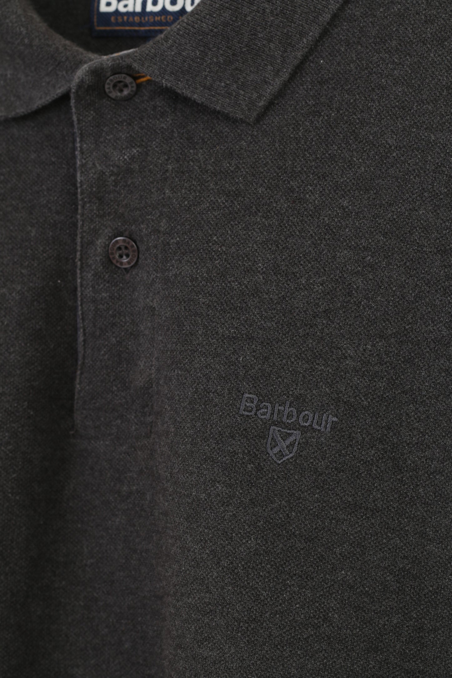 Barbour Men L Shirt Cotton Grey Long Sleeve Collar Top